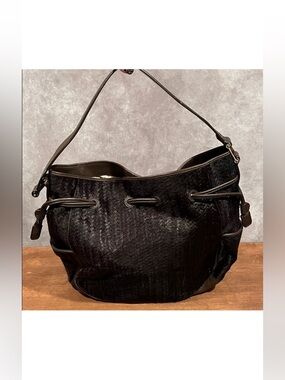 Cole Haan Dark Brown Shoulder Hobo Bag with Textured Calfskin Weave